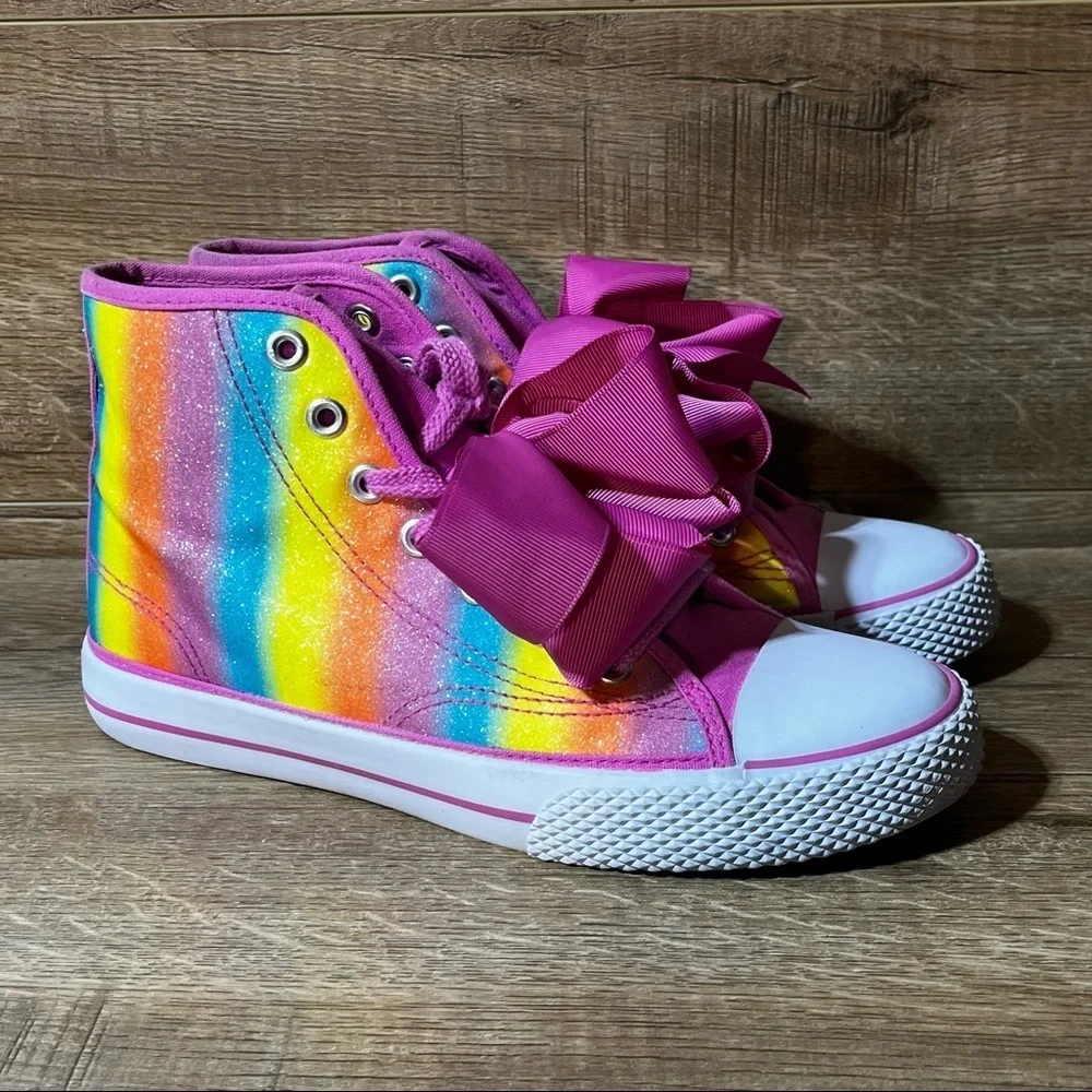 JoJo Siwa Legacee High Bow Sneaker‎ Shoes Rainbow Glitter Girl's Size 4 Lace Up